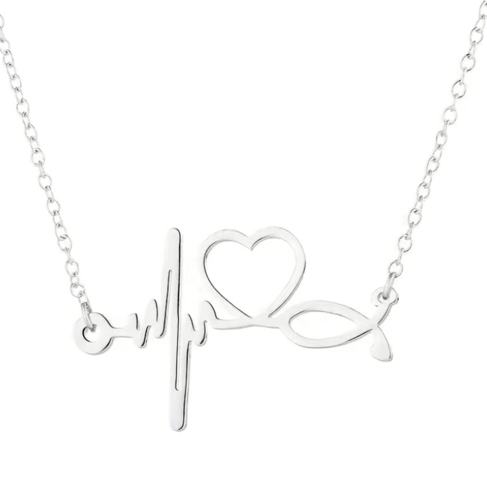 1pc Stainless Steel Medical Stethoscope EKG Pattern Necklace